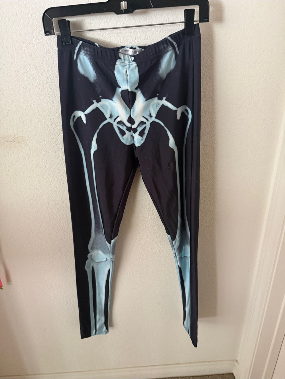 Black Leggings with Light Blue Skeleton Print - Brand Unknown